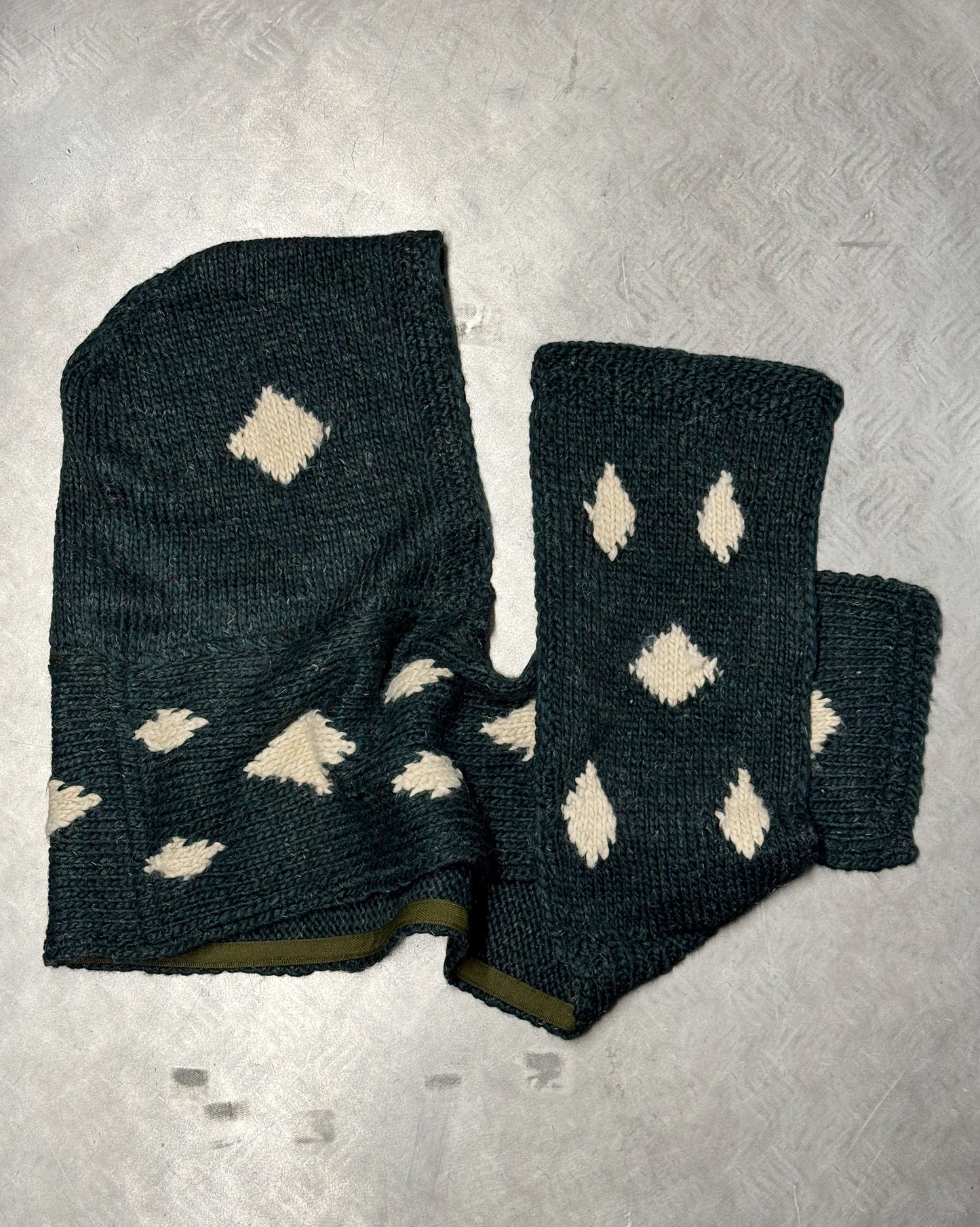 Dark Green Knitted Woven HoodScarf