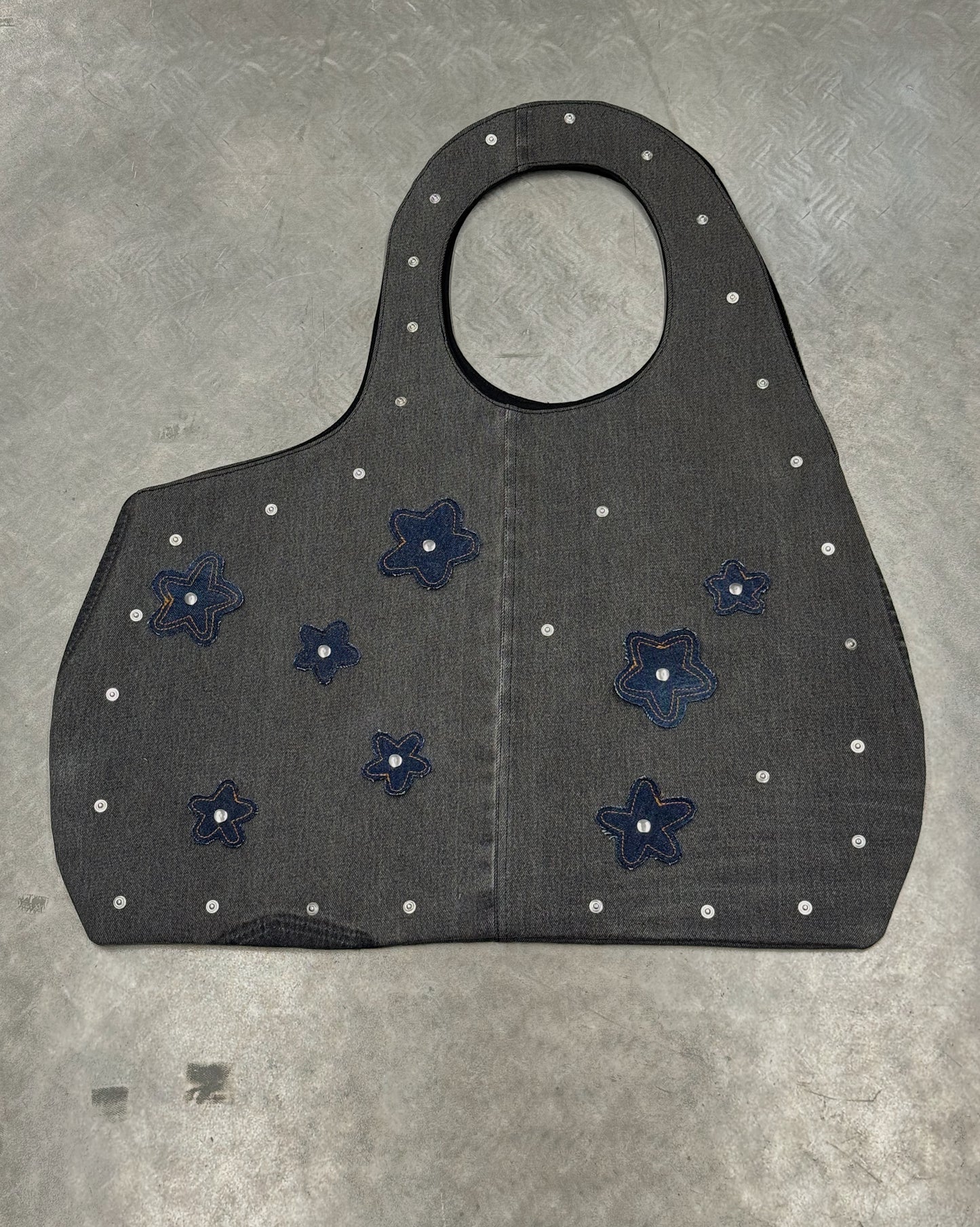 1/1 Studded Sculptural Black/Grey Denim Bag