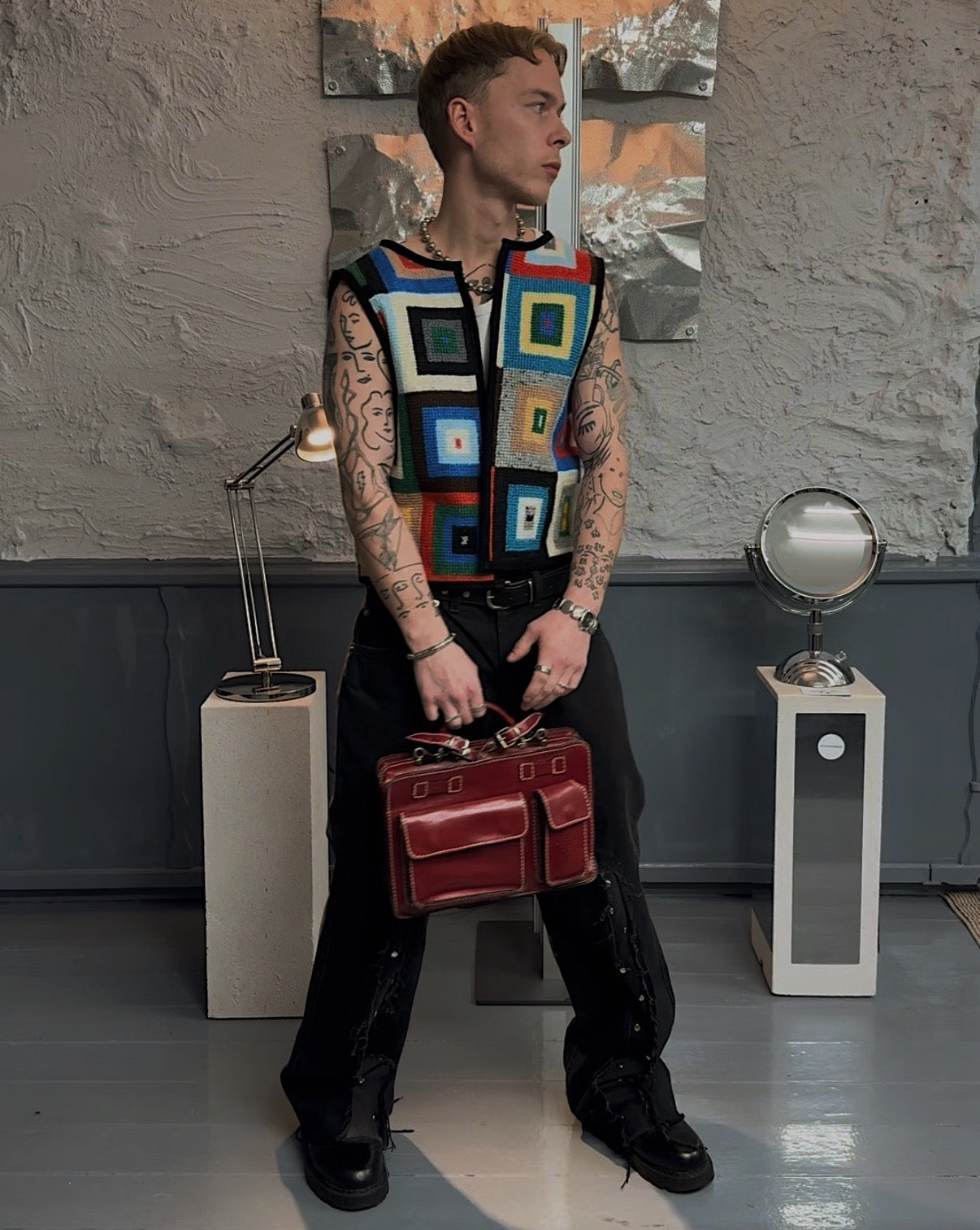 1/1 Geometric Patchwork Woven Vest