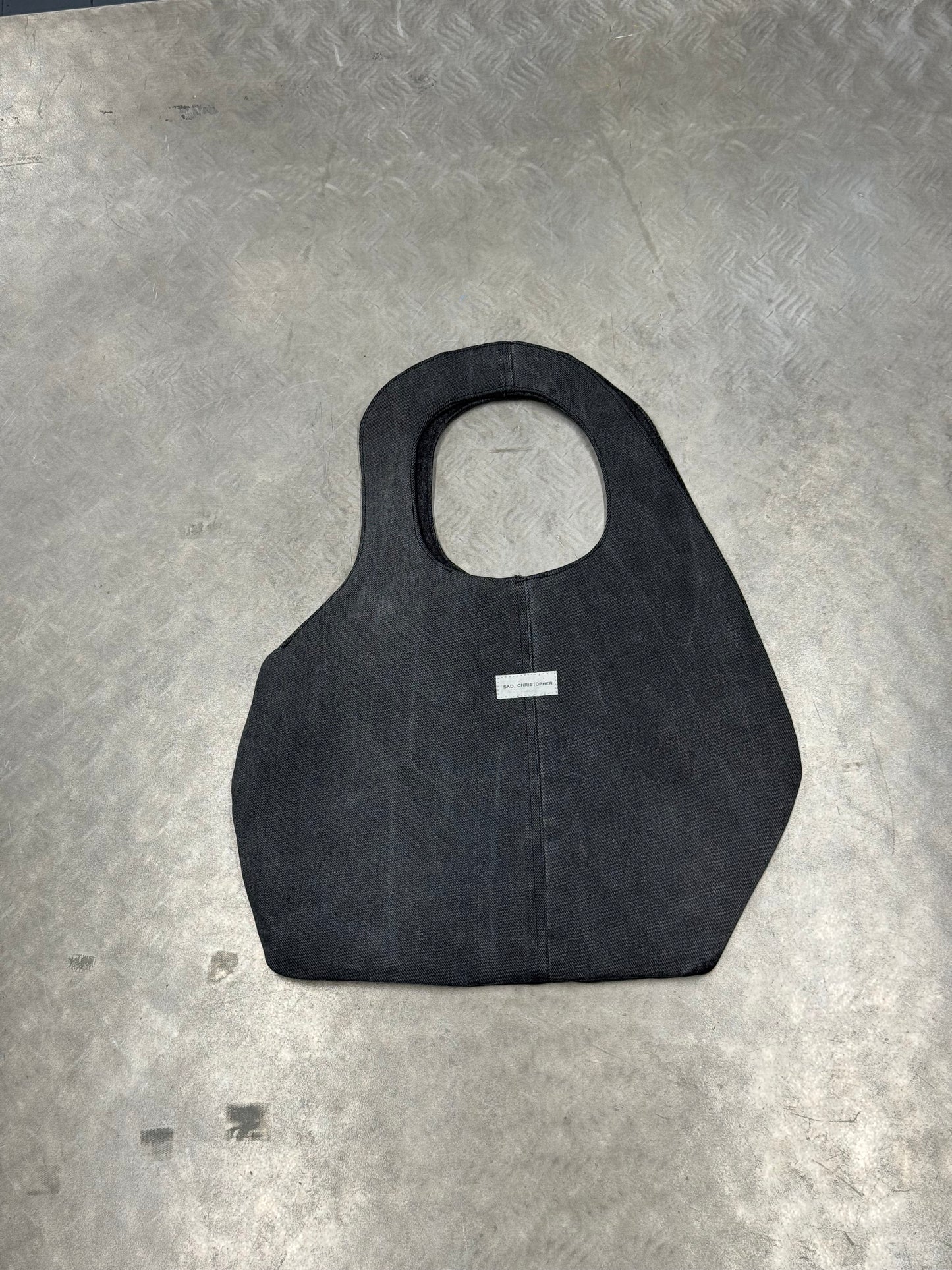 1/1 Sculptural Denim Midi Bag Black + Blue Front