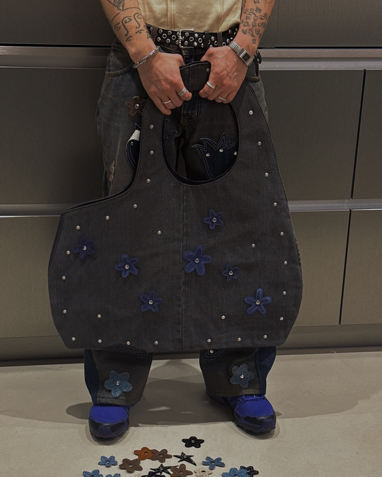 1/1 Studded Sculptural Black/Grey Denim Bag