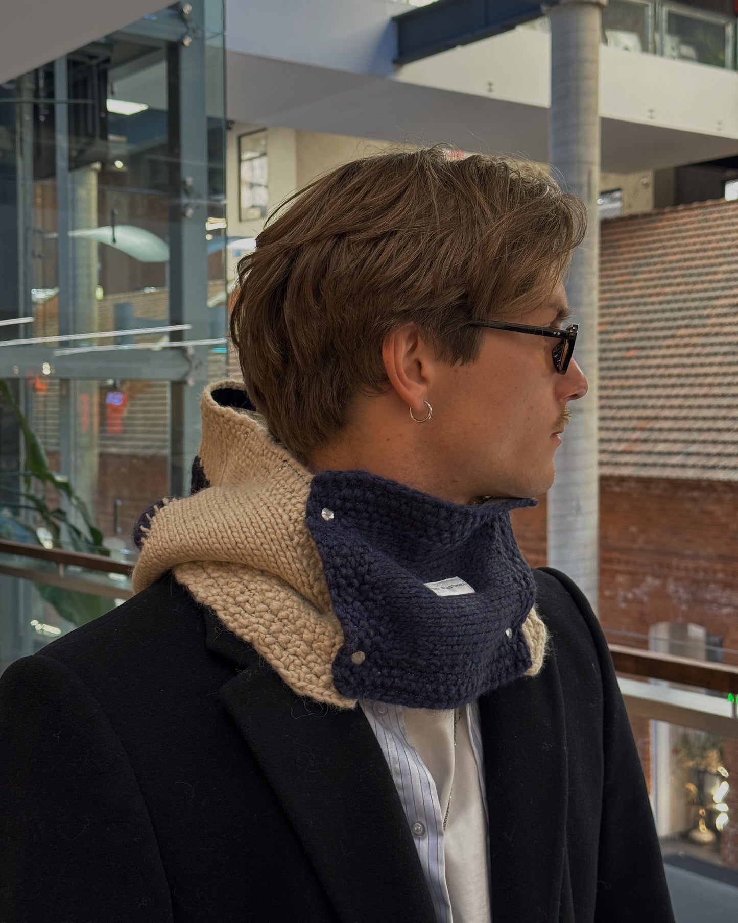Beige/Blue Woven Knitted Hood + Accessories