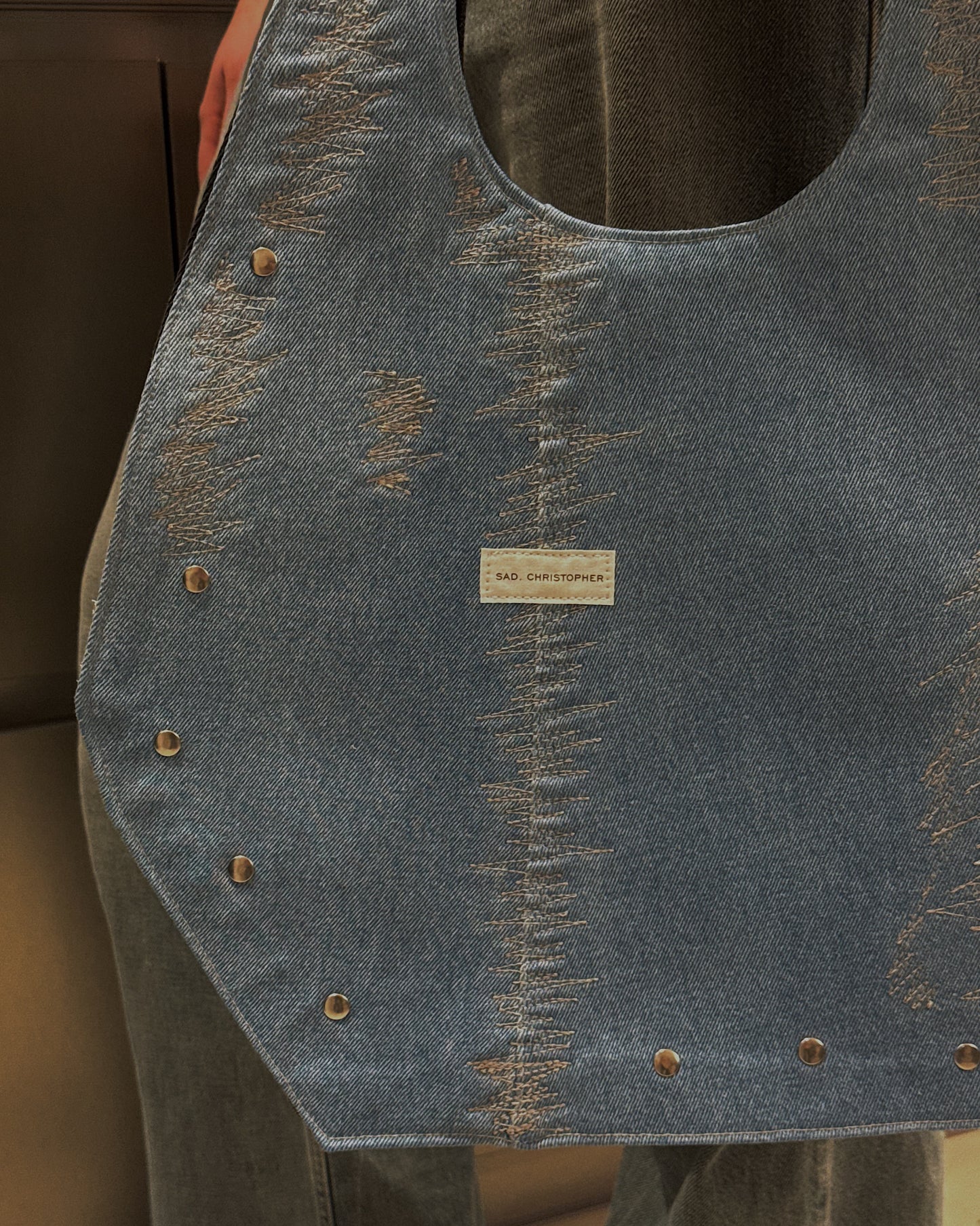 1/1 Sculptural Denim Midi Bag Black + Blue Front