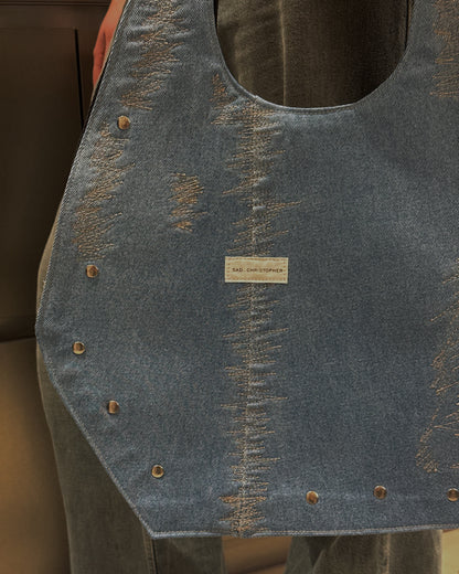 1/1 Sculptural Denim Midi Bag Black + Blue Front