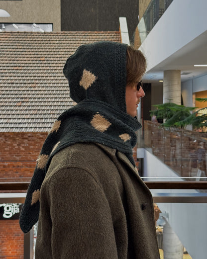 Dark Green Knitted Woven HoodScarf