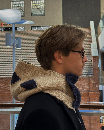 Beige/Blue Woven Knitted Hood + Accessories
