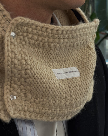 Beige/Blue Woven Knitted Hood + Accessories