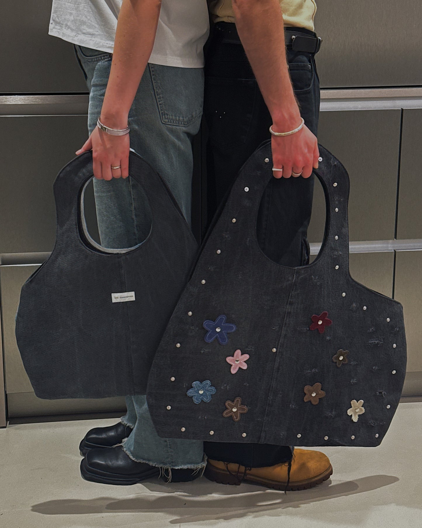 1/1 Sculptural Denim Midi Bag Black + Blue Front