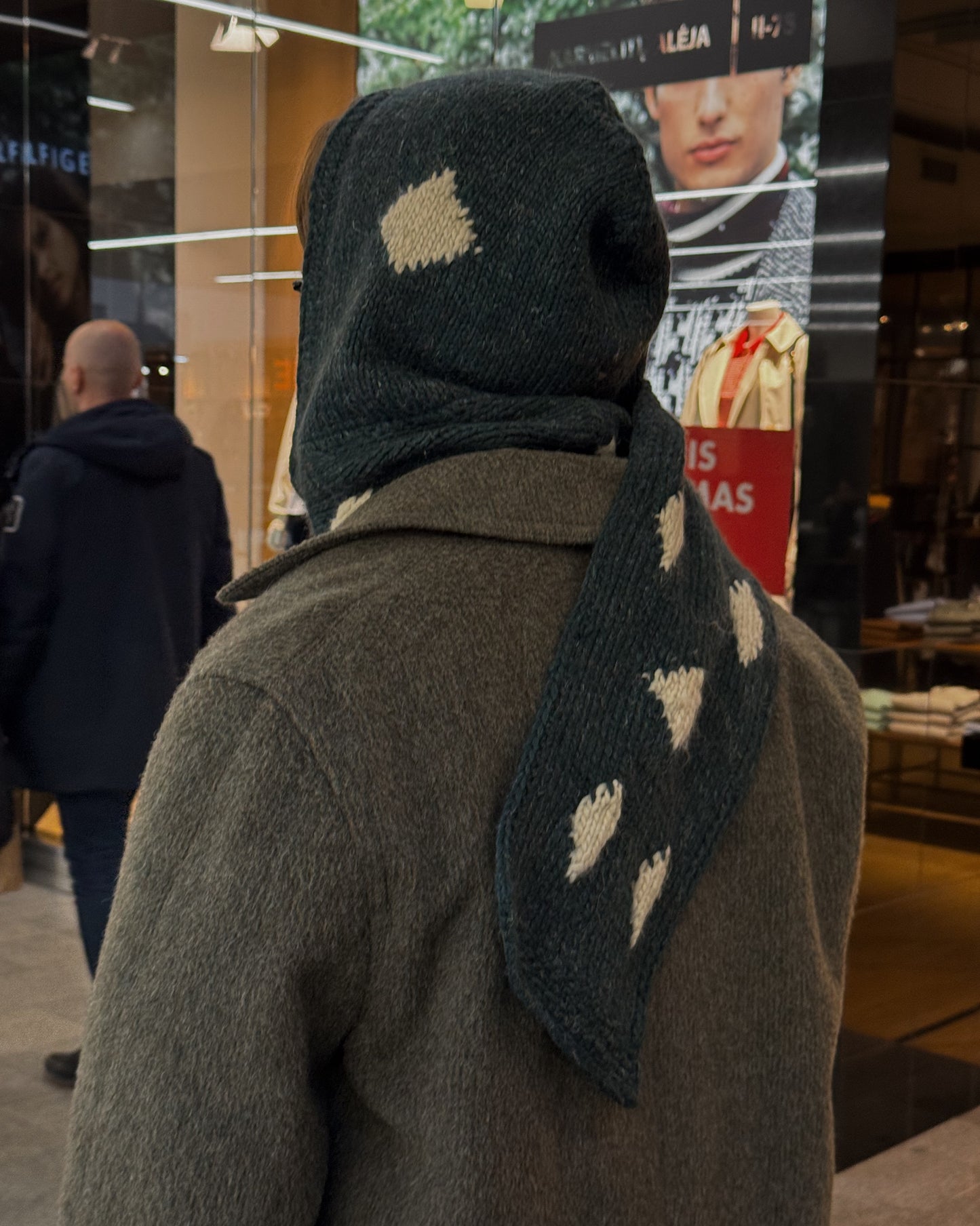 Dark Green Knitted Woven HoodScarf