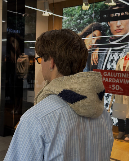 Beige/Blue Woven Knitted Hood + Accessories