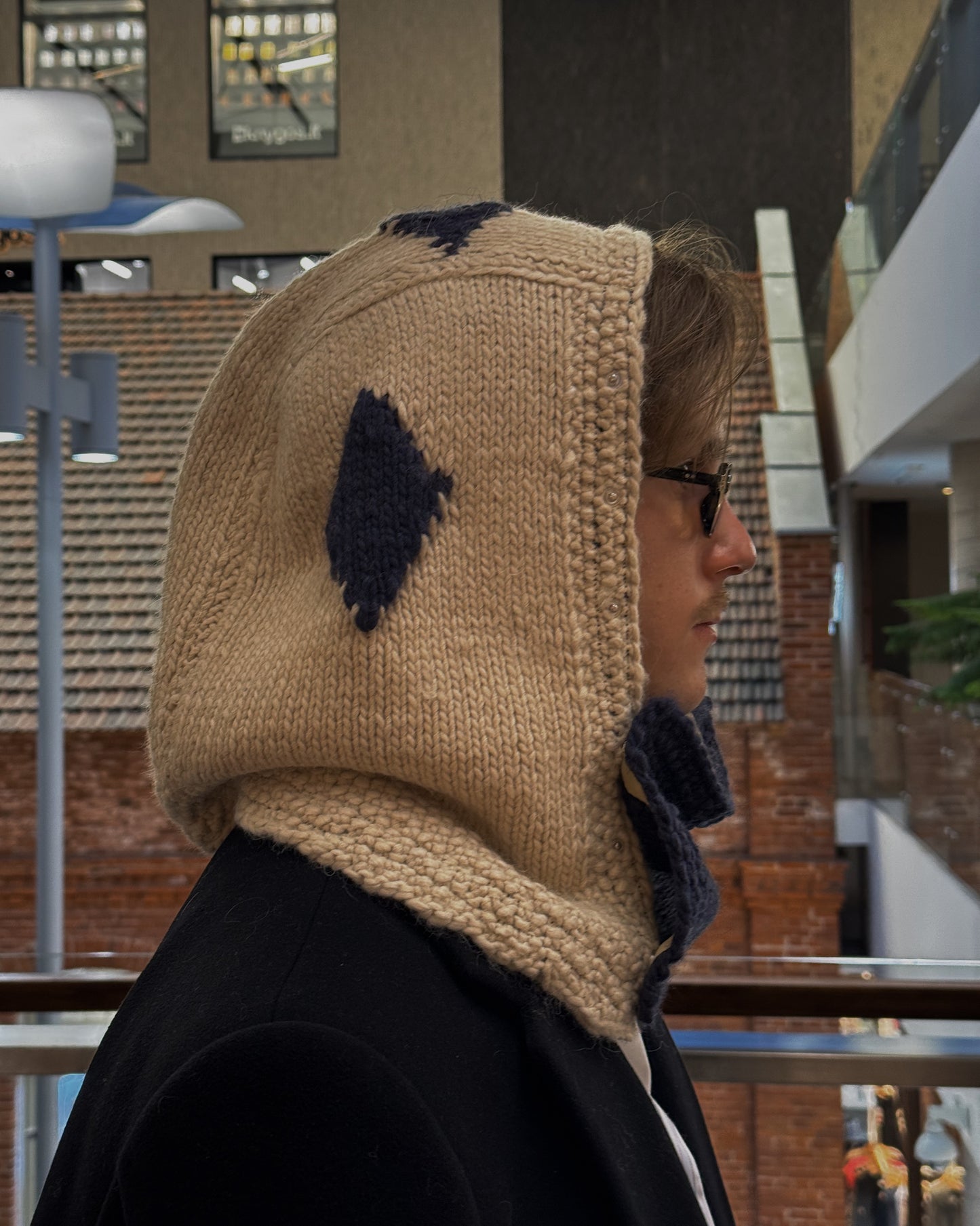 Beige/Blue Woven Knitted Hood + Accessories