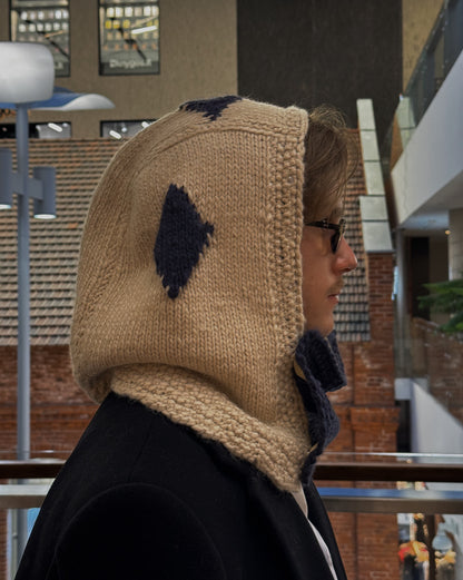 Beige/Blue Woven Knitted Hood + Accessories