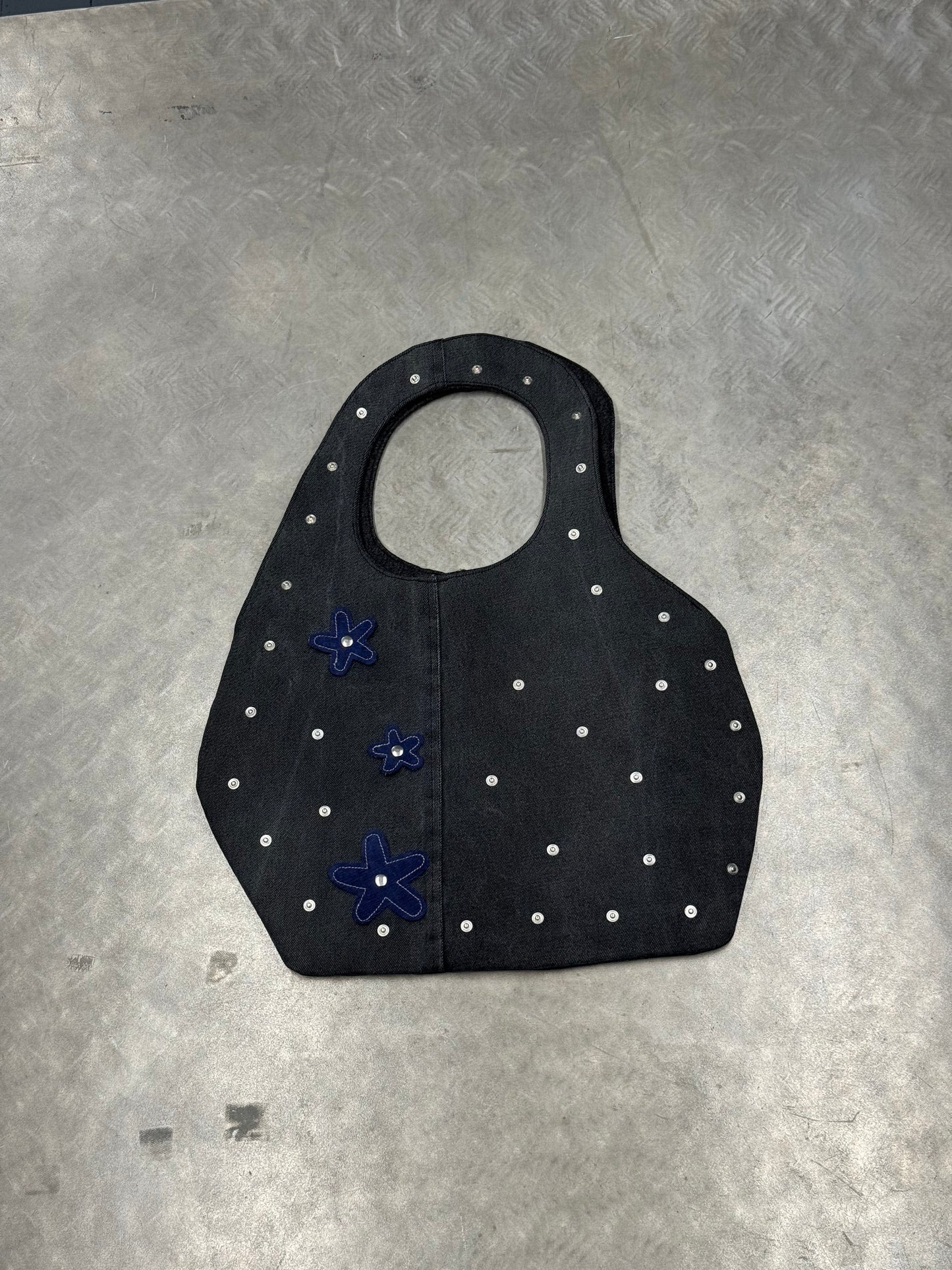 1/1 Sculptural Denim Midi Bag Black + Blue Front