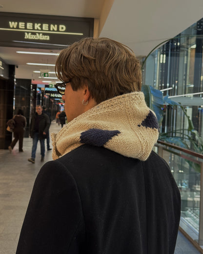 Beige/Blue Woven Knitted Hood + Accessories
