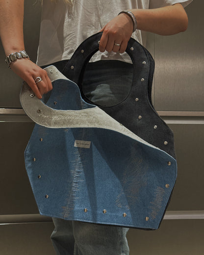 1/1 Sculptural Denim Midi Bag Black + Blue Front