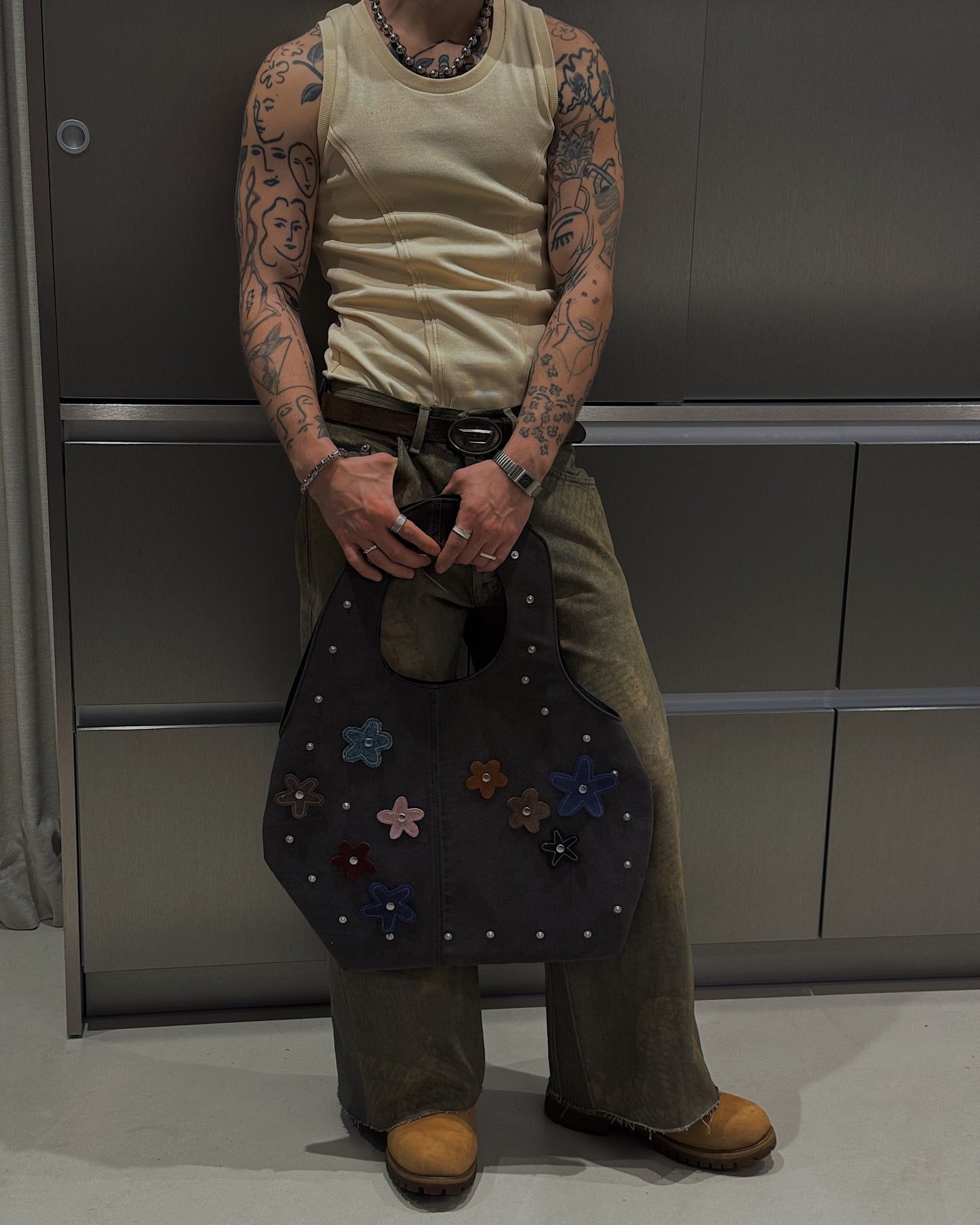 1/1 Sculptural Denim Midi Bag Dark Brown/Grey