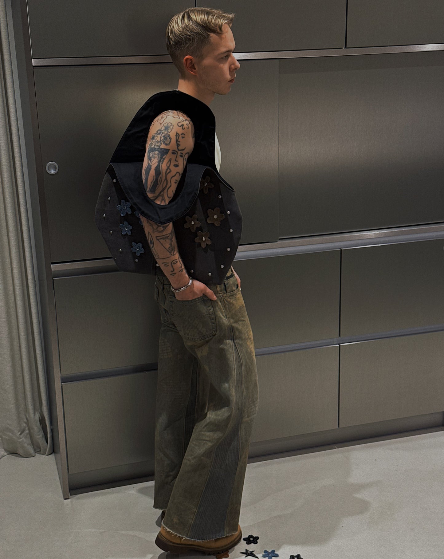 1/1 Sculptural Denim Midi Bag Dark Brown/Grey