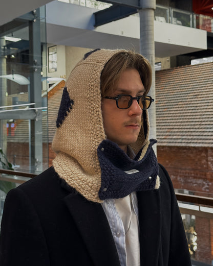 Beige/Blue Woven Knitted Hood + Accessories
