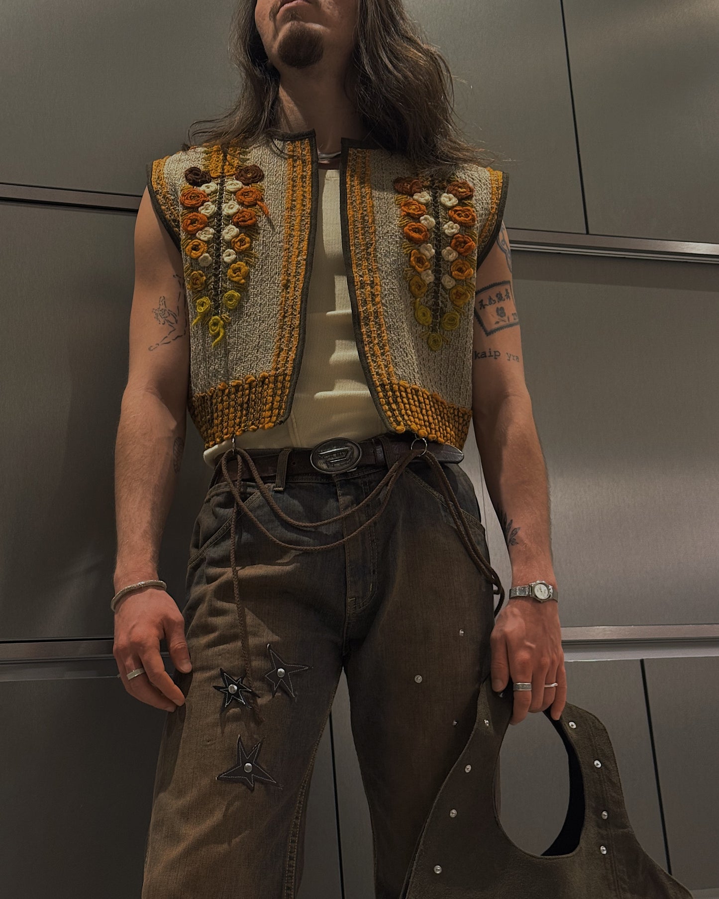 1/1 Sunburst Floral Hand-Embroidered Vintage Vest