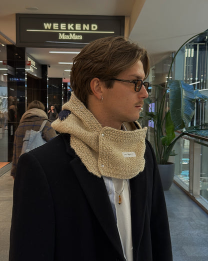 Beige/Blue Woven Knitted Hood + Accessories