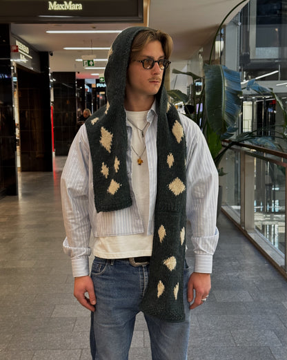 Dark Green Knitted Woven HoodScarf