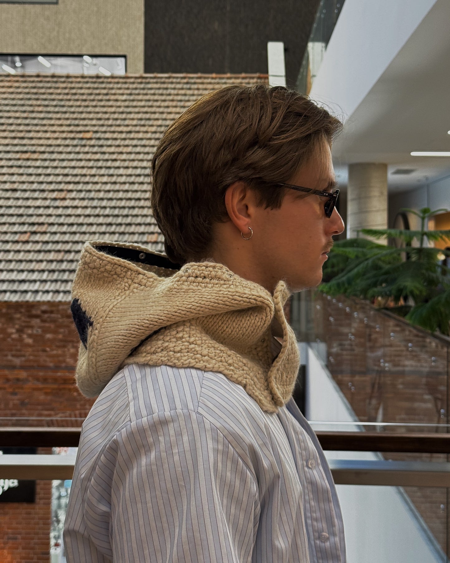 Beige/Blue Woven Knitted Hood + Accessories