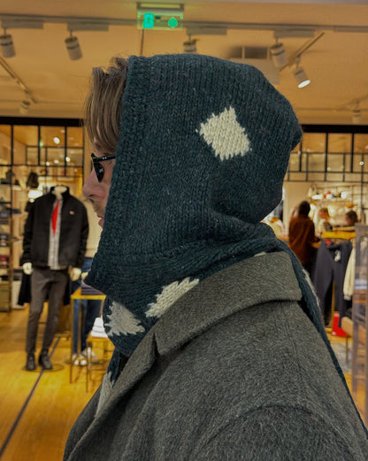 Dark Green Knitted Woven HoodScarf
