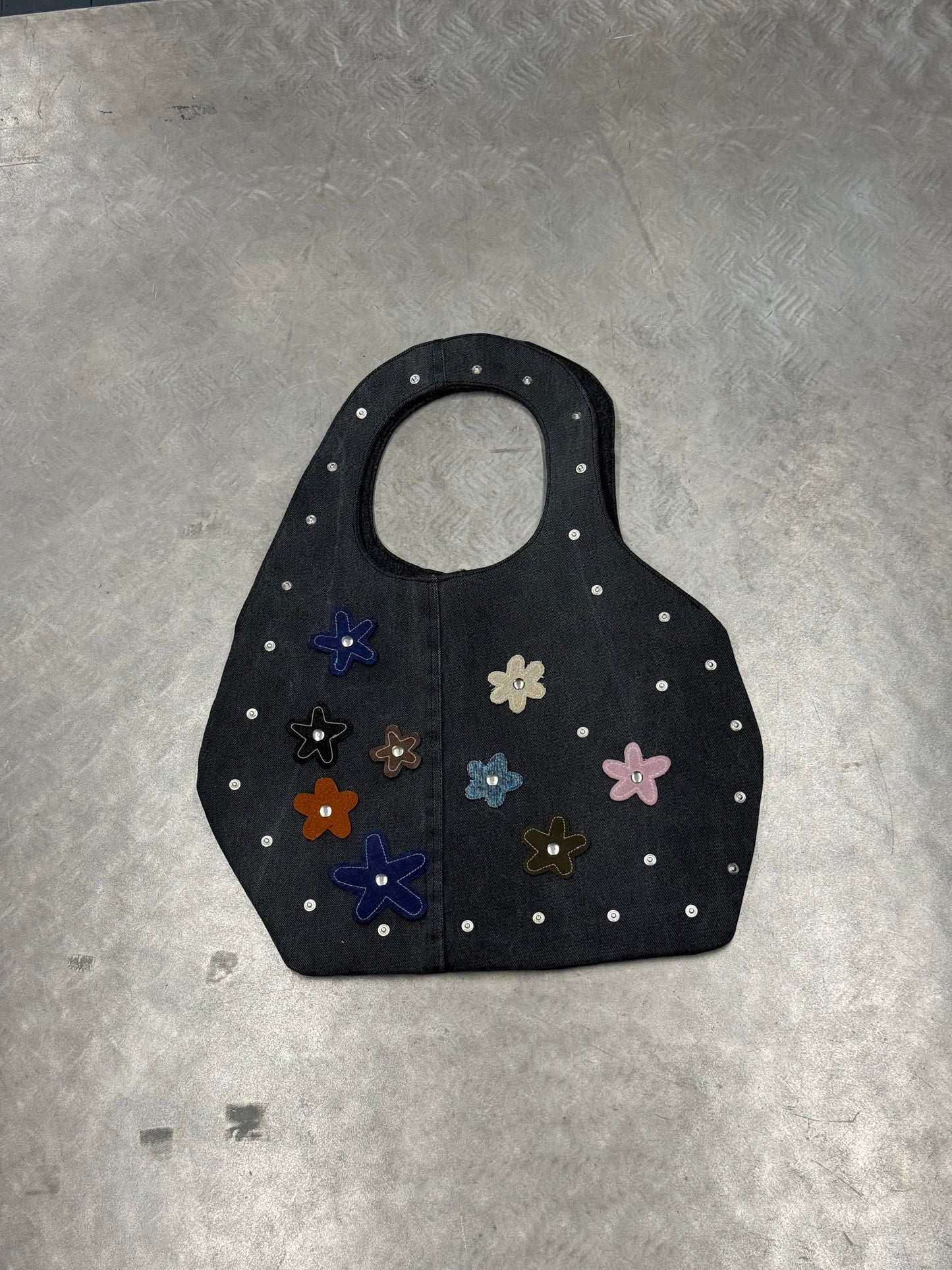 1/1 Sculptural Denim Midi Bag Black + Blue Front