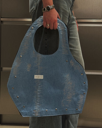 1/1 Sculptural Denim Midi Bag Black + Blue Front
