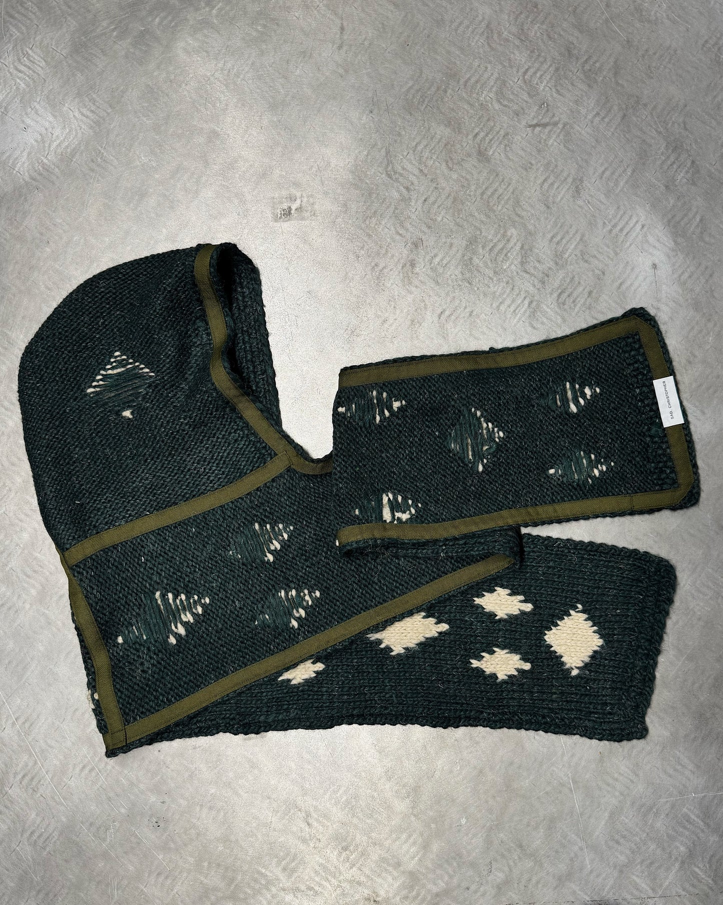 Dark Green Knitted Woven HoodScarf