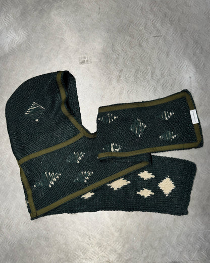 Dark Green Knitted Woven HoodScarf