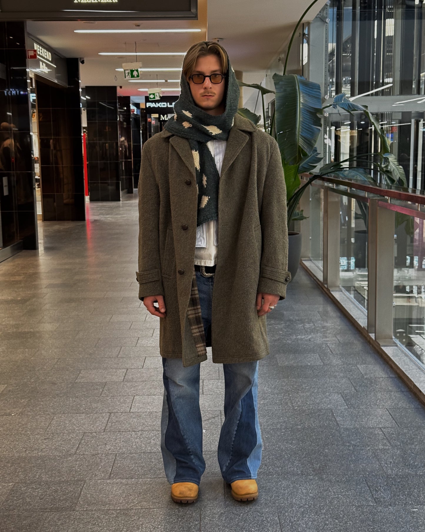 Dark Green Knitted Woven HoodScarf