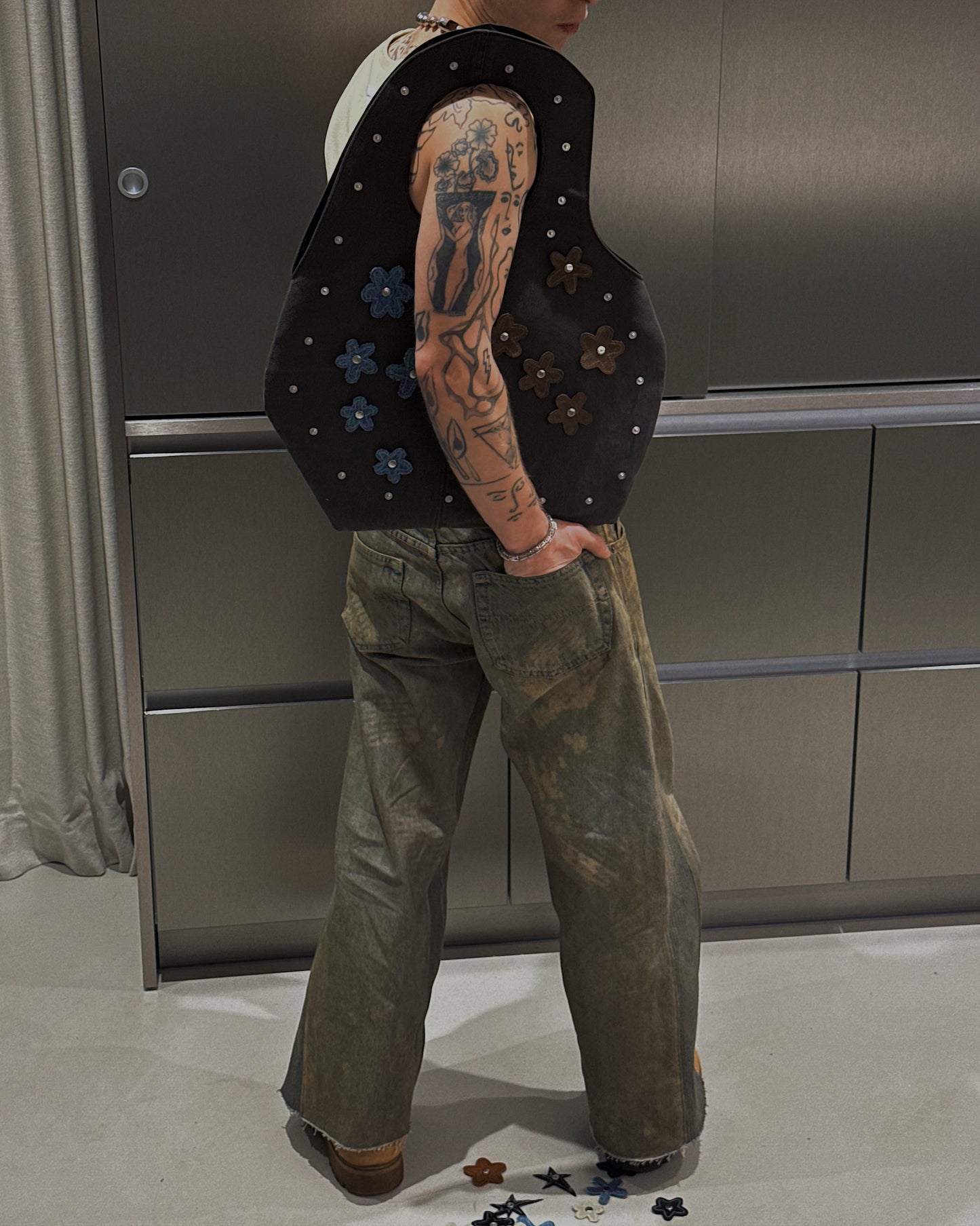 1/1 Sculptural Denim Midi Bag Dark Brown/Grey