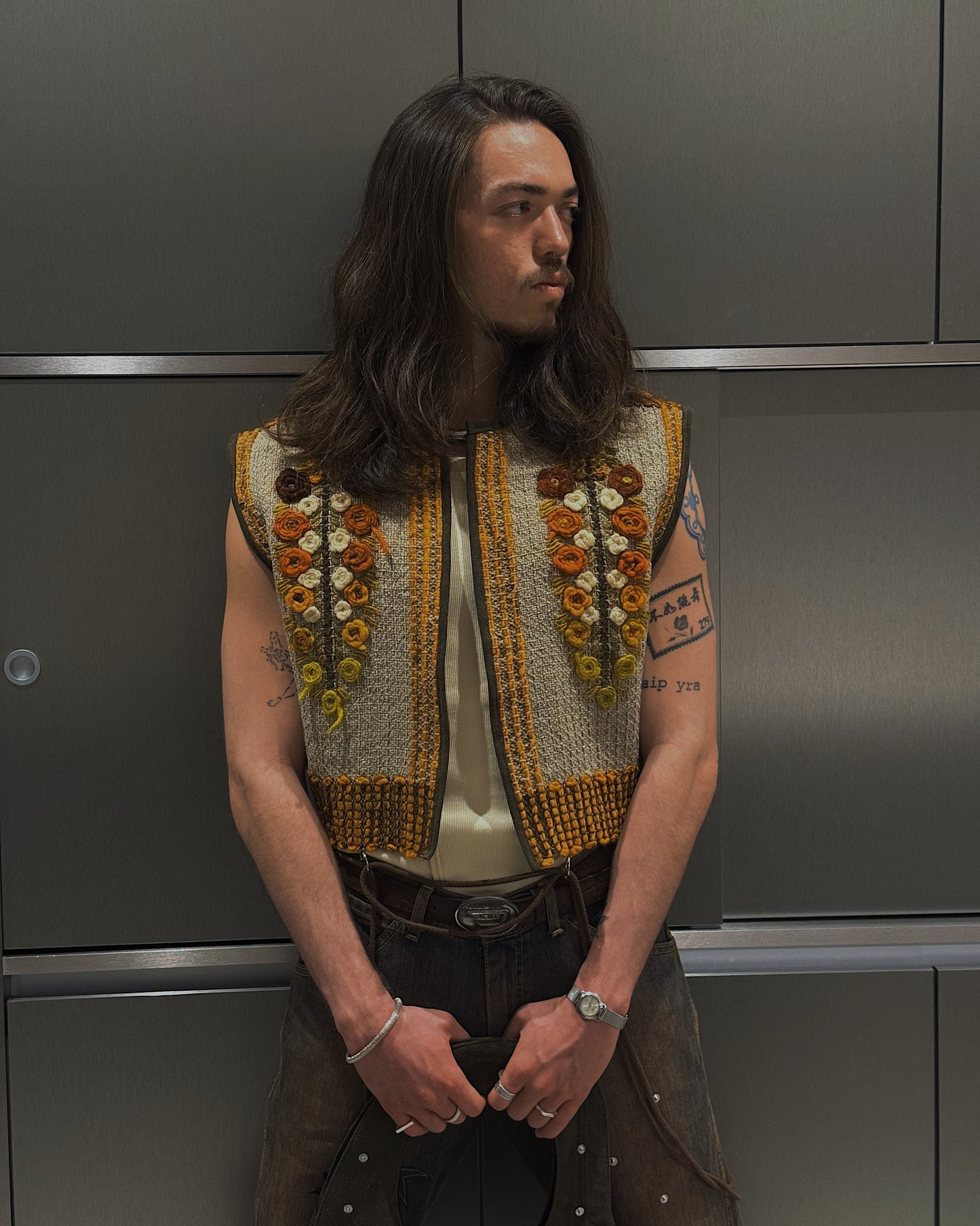 1/1 Sunburst Floral Hand-Embroidered Vintage Vest