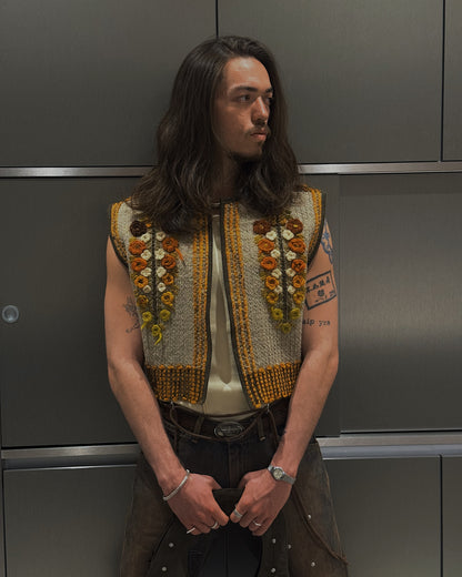 1/1 Sunburst Floral Hand-Embroidered Vintage Vest