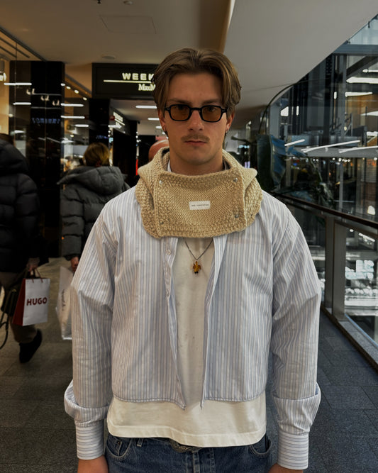 Beige/Blue Woven Knitted Hood + Accessories