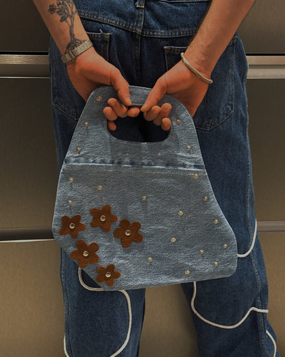 1/1 Studded Sculptural Blue Denim Mini Bag